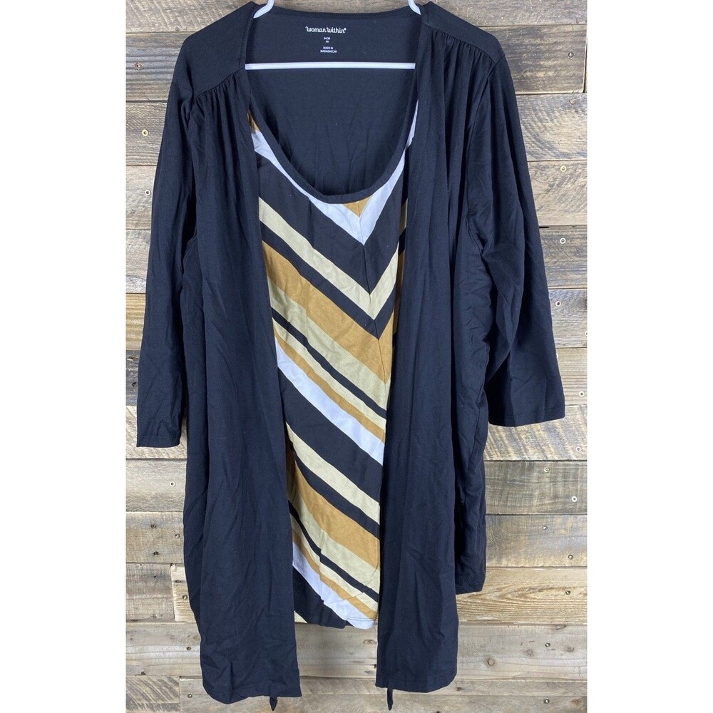 Woman Within Women Plus Sz 4X 34/36 Striped Top W/Attached Cardigan 3/4 Sleeve